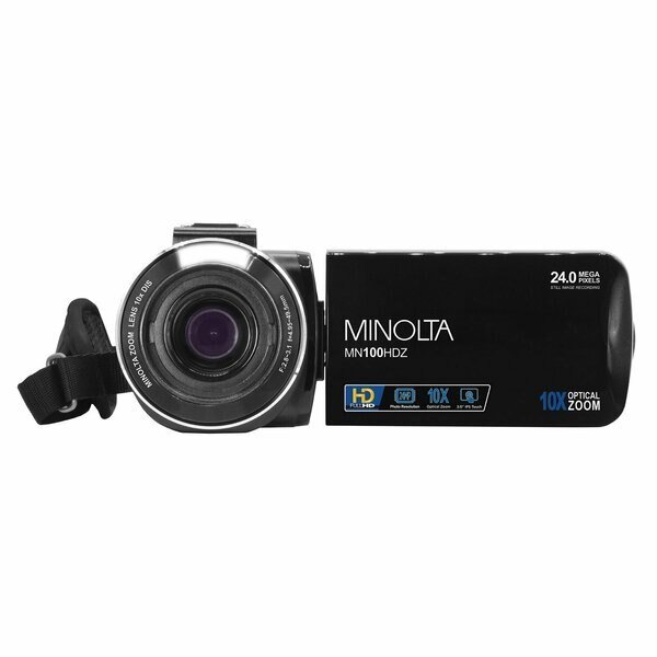 MN100HDZ Full HD 36x Digital Zoom Video Camcorder with Rechargeable Battery, Black, Minolta, Mfr#: MN100HDZ-BK